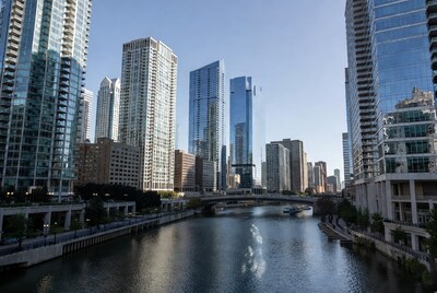 Chicago River with Skyscrapers and Bridge