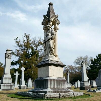 Female Statue on Cemetery Monument