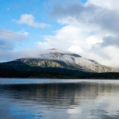 Mountain with Fog over Lake