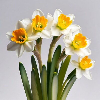 Bunch of white daffodils with yellow centers