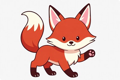 Cute red fox waving paw