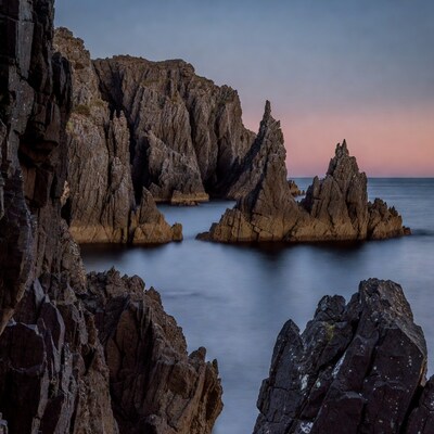 Jagged Sea Stacks at Sunset