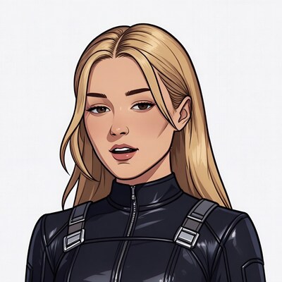 Blonde woman in black leather suit illustration