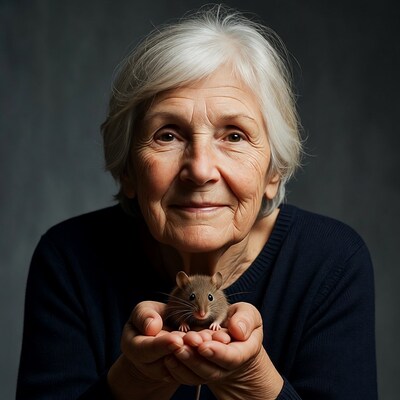 Elderly woman holding mouse