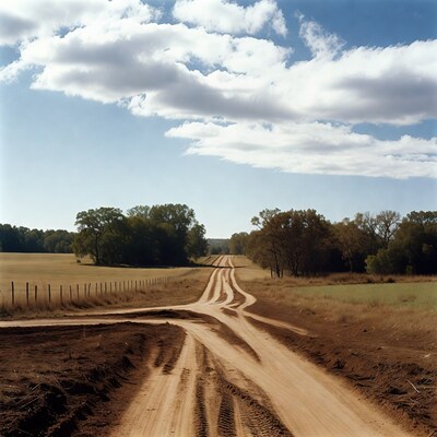 Dirt Road Fork in Rural Field
