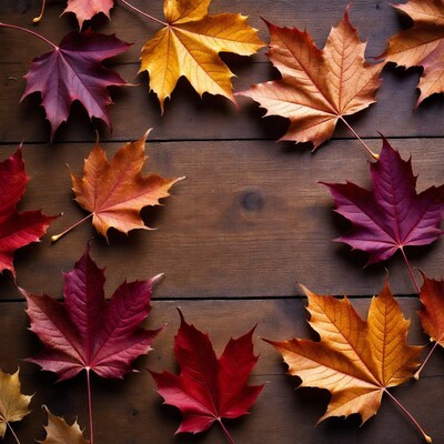 Autumn Maple Leaves on Wooden Surface