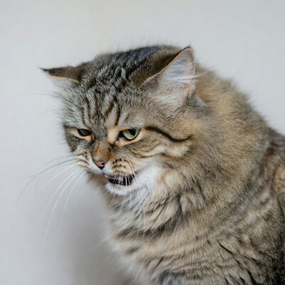 Grumpy tabby cat growling