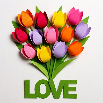 Paper Tulips Bouquet with LOVE