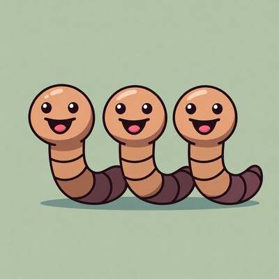 Three Happy Cartoon Worms