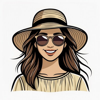 Woman wearing straw hat sunglasses