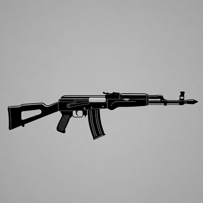 AK-47 silhouette on gray background