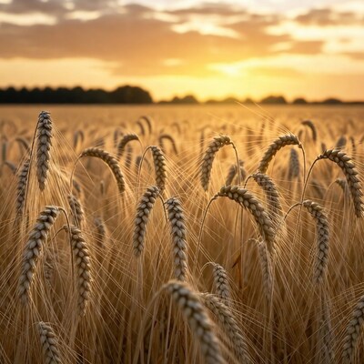 Golden wheat field at sunset