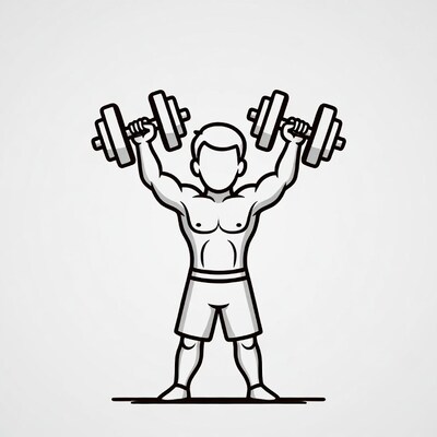 Muscular man lifting dumbbells illustration