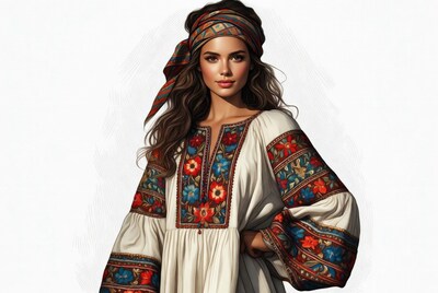 Woman in embroidered Ukrainian dress
