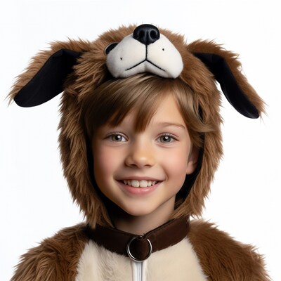 Boy in dog costume smiling