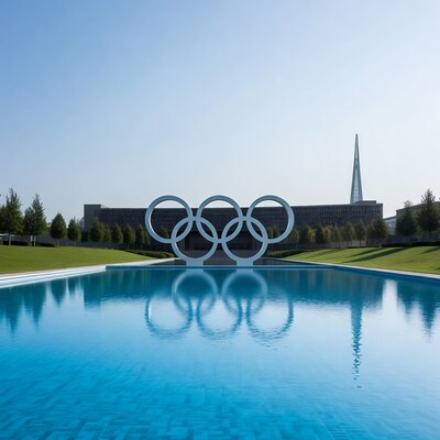 Olympic Rings over Swimming Pool
