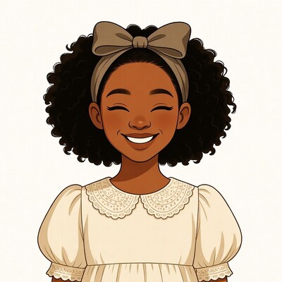 Smiling Black girl with bow headband