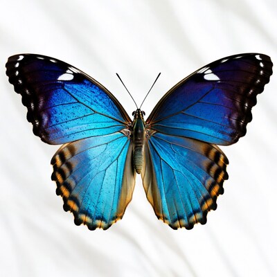 Blue Morpho Butterfly on White Background