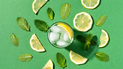 Lime Mint Glass on Green Background