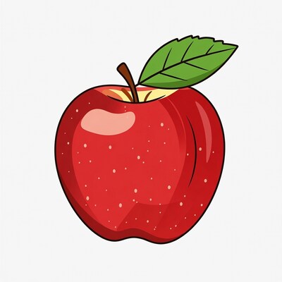 Red apple with green leaf