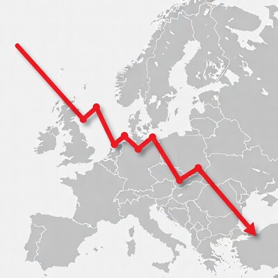 Declining Red Line Across Europe Map