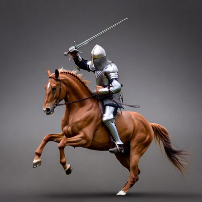 Knight on rearing horse with sword