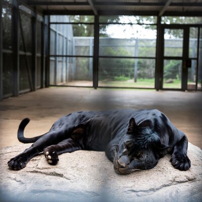 Black Panther Sleeping on Rock