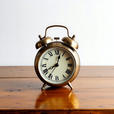 Vintage Brass Alarm Clock on Wood