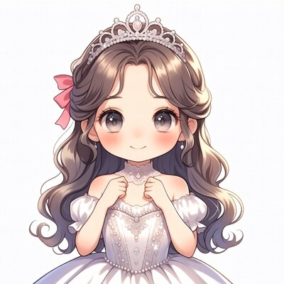 Chibi Asian princess in white gown