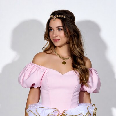 Woman in pink off-shoulder princess dress