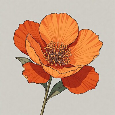 Orange Poppy Flower Illustration