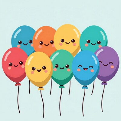 Cute Kawaii Rainbow Balloons Illustration