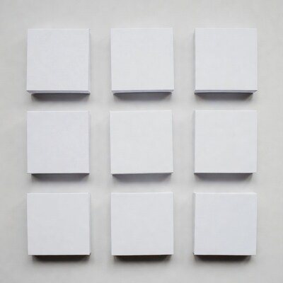 Nine white boxes on gray background