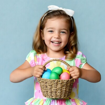 Girl holding Easter eggs basket