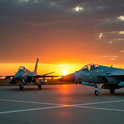 Two Fighter Jets at Sunset