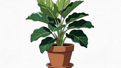 Potted Philodendron Plant Illustration