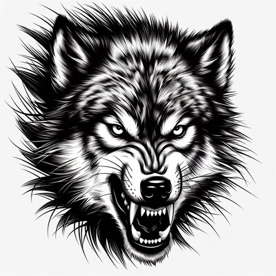 Roaring Wolf Head Illustration