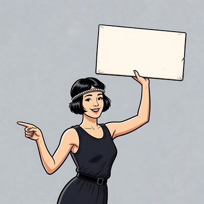 Flapper woman holding blank sign