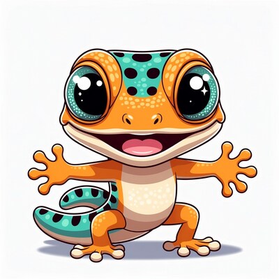Cute cartoon gecko with big eyes