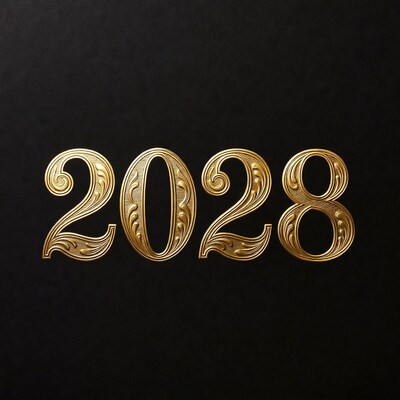 Gold 2028 Numbers on Black