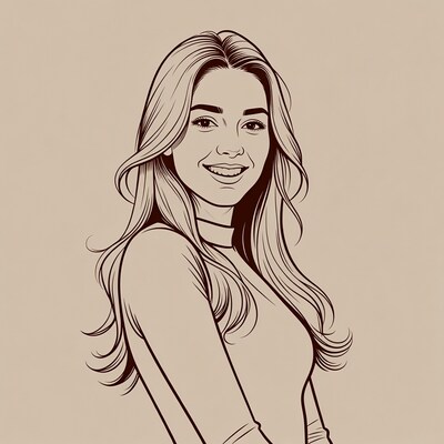 Smiling blonde woman line art