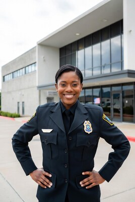 African-American female police officer smiling