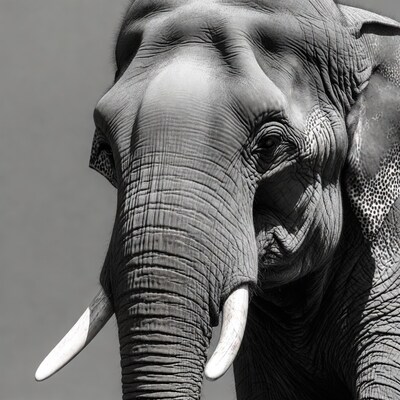 Close-up black and white elephant face