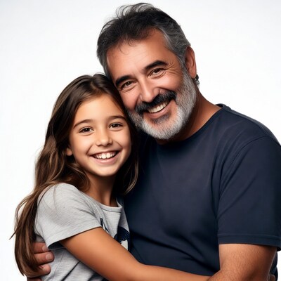 Smiling father hugging daughter