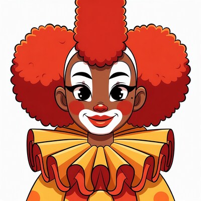 Cartoon Black Clown Girl Smiling