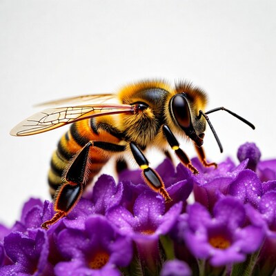 Honey Bee Pollinating Purple Flowers