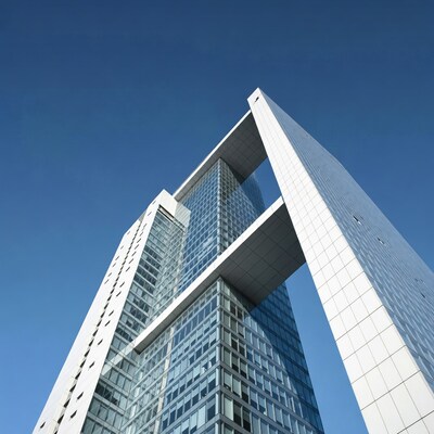 Elbtower skyscraper low angle view