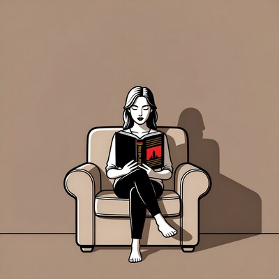 Woman reading book in armchair