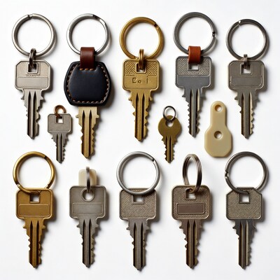 Assortment of Metal Keys with Keyrings