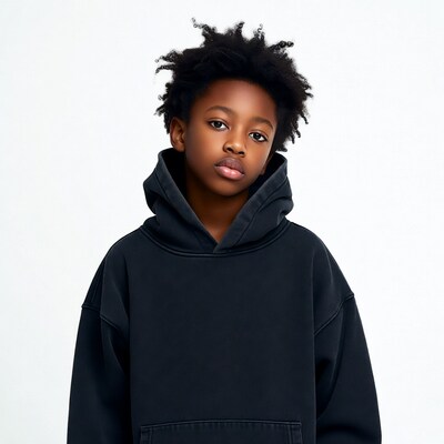 African-American boy in black hoodie